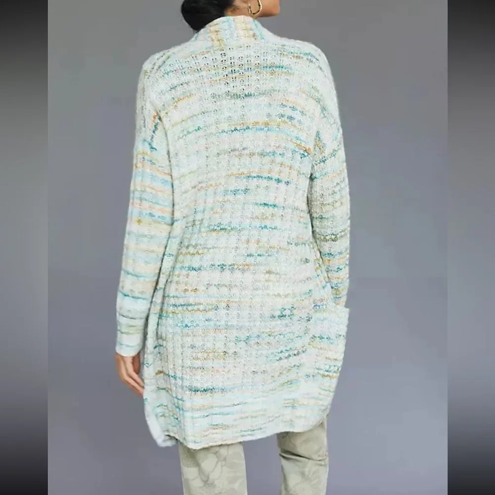 Anthropologie Space Dyed Longline Boho Cardigan Blue Green SZ M